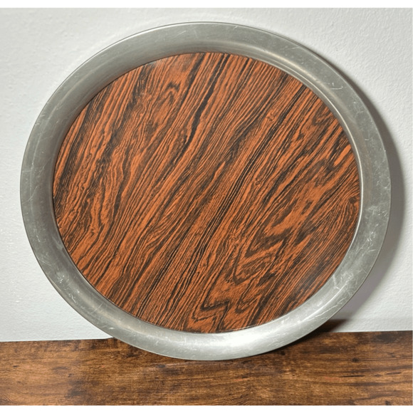 Vintage Kirk Stieff Pewter Tray Wood Grain Cocktail Serving Centerpiece MCM 16" - Picture 3 of 9